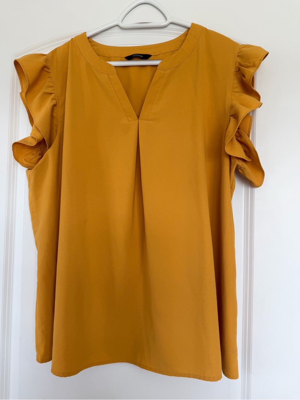 Ruffle Sleeve V-Neck Blouse in Mustard